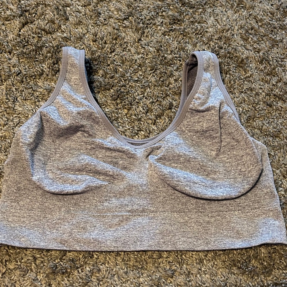 Zone Pro Gray Heathered Seamless Sports Bra XL Scoop Neck Activewear